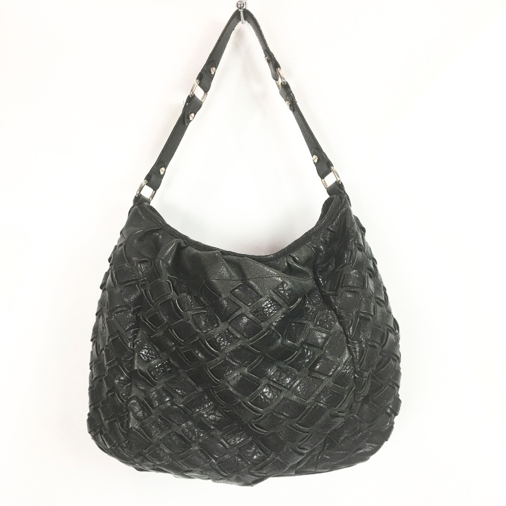 Ava Rose Handbags Woven Black Leather Hobo